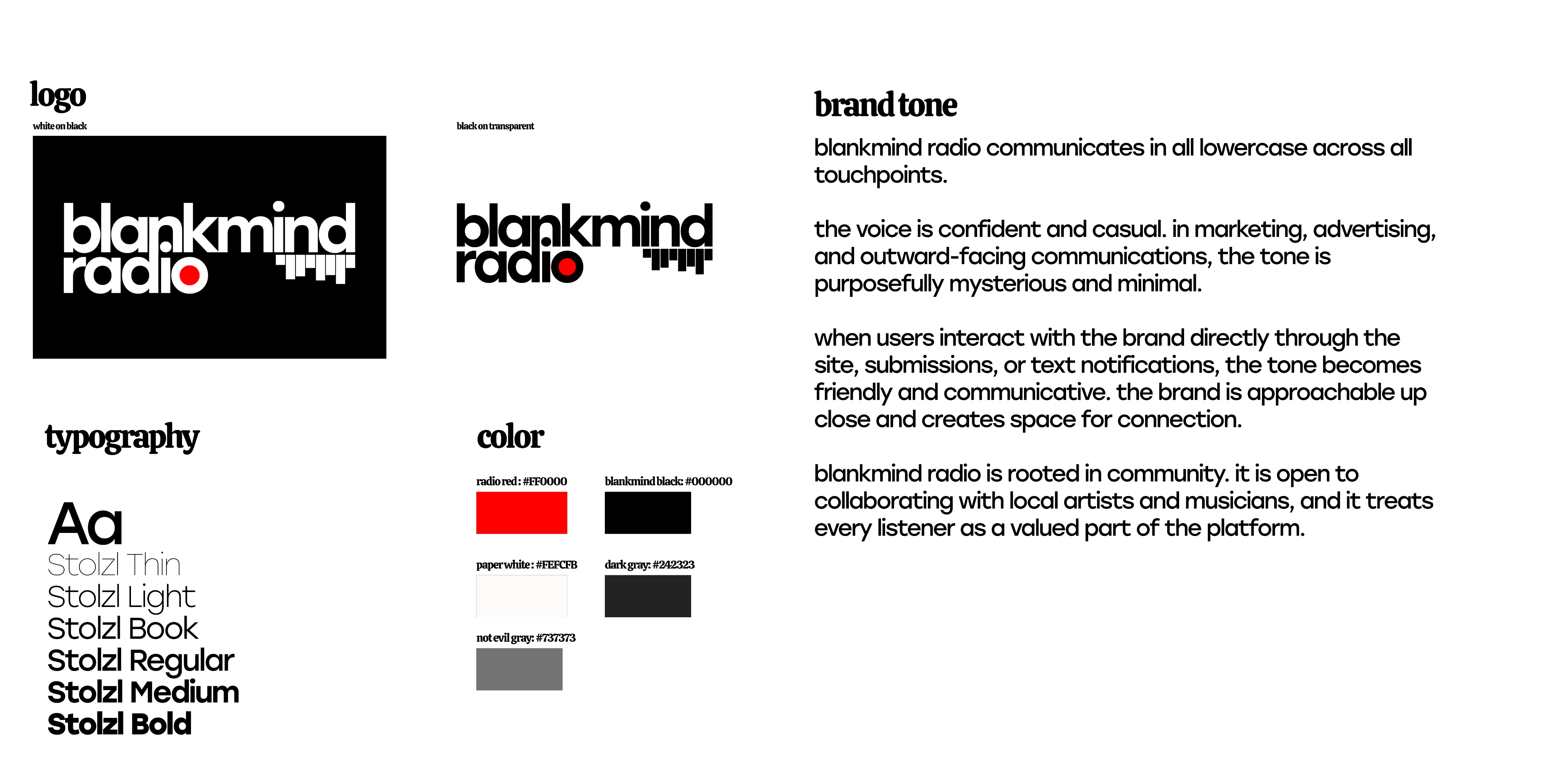 Blankmind Radio brand guide — colors and typography